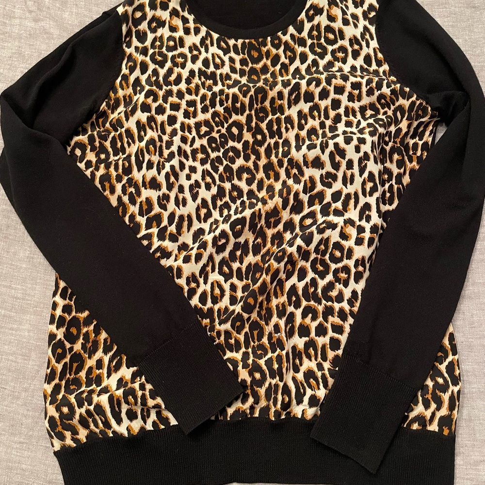 Leopard silk & wool combo sweater